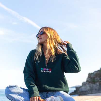 Sweatshirt mit halbem Reißverschluss und Emblem