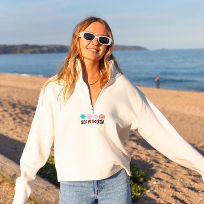 Sweatshirt mit halbem Reißverschluss und Emblem