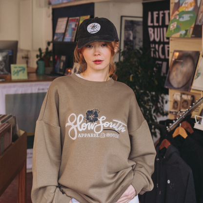 Hibiscus Embroidered Oversized Sweatshirt - Brown