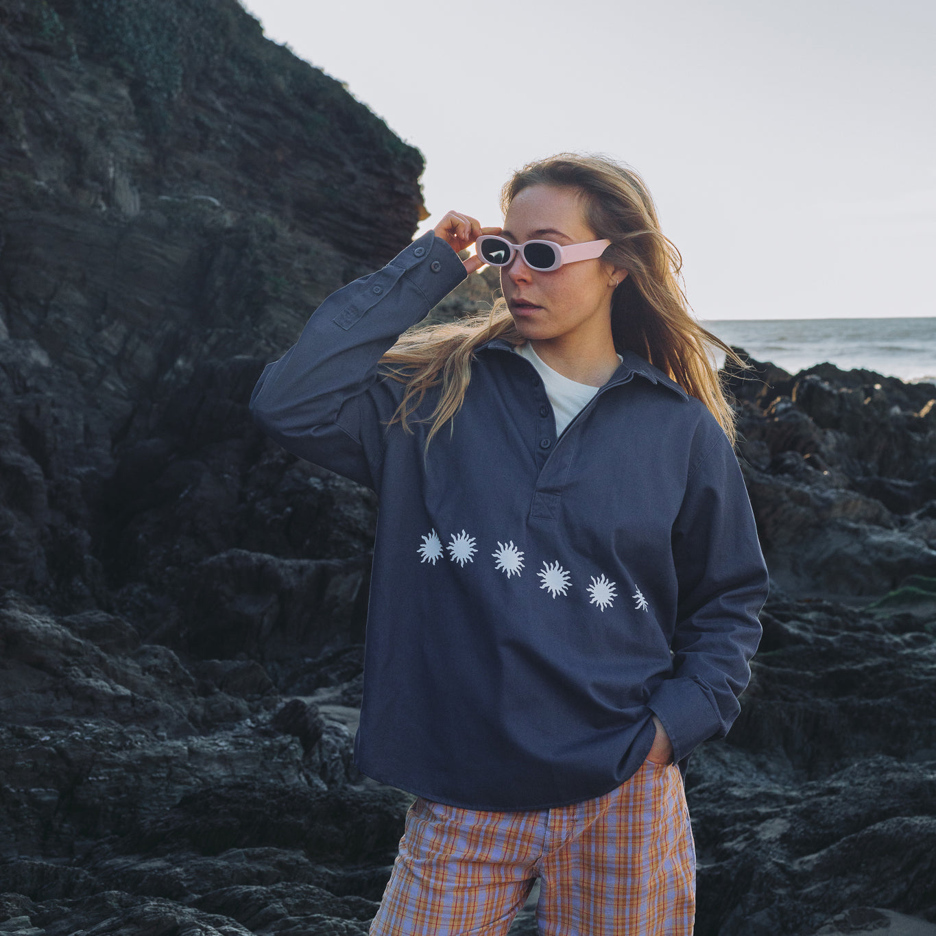 Sun Emblems Pullover Drill Shirt - Washed Navy